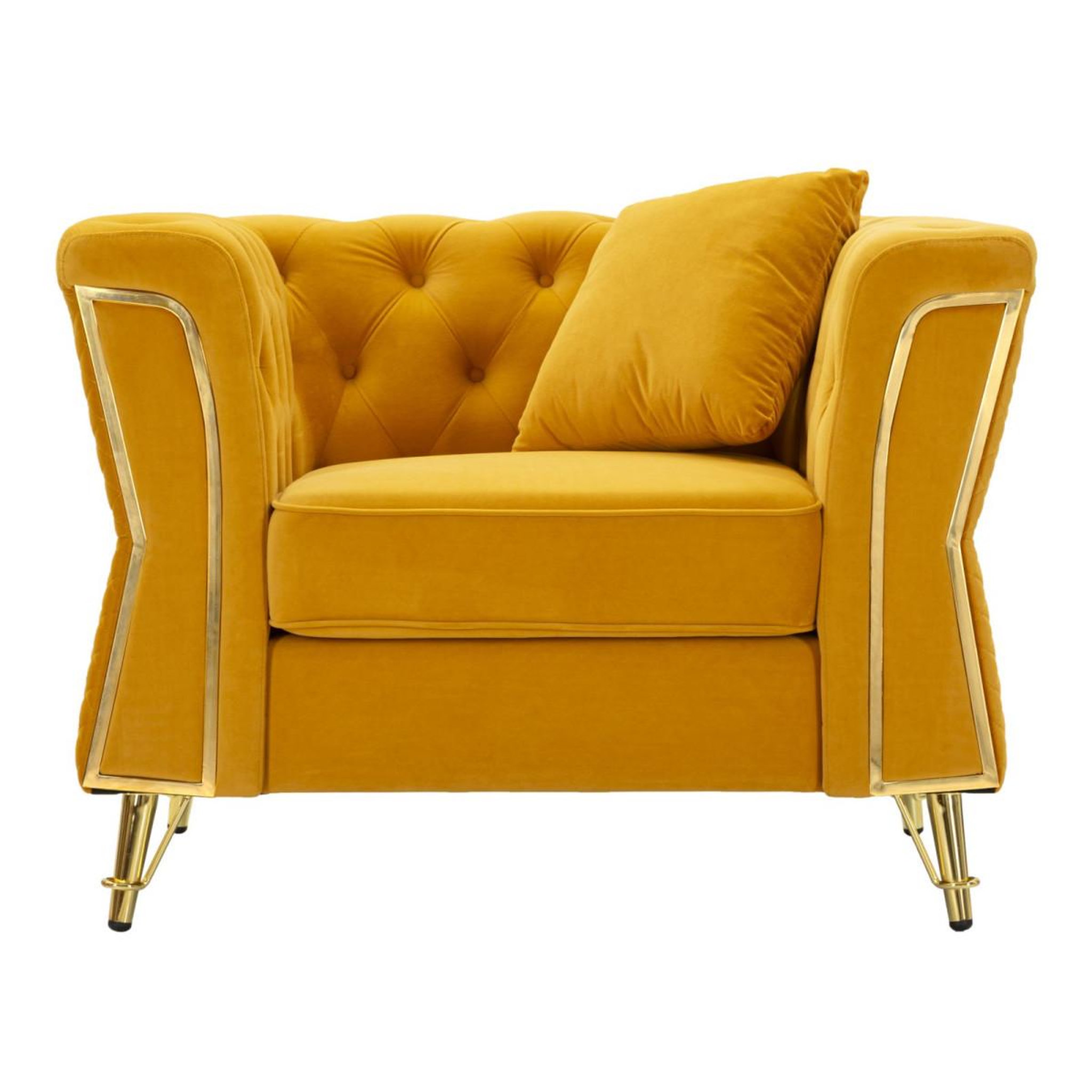 Voir la diapositive 2 : Paris Prix Fauteuil en Velours Capitonné  Emy  104cm Moutarde