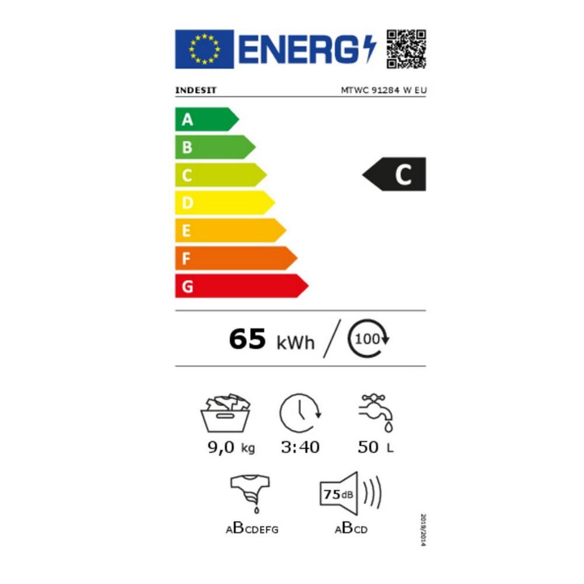 Voir la diapositive 2 : Indesit Lave-linge frontal 9kg 1200 tours/min blanc - MTWC91284WEU
