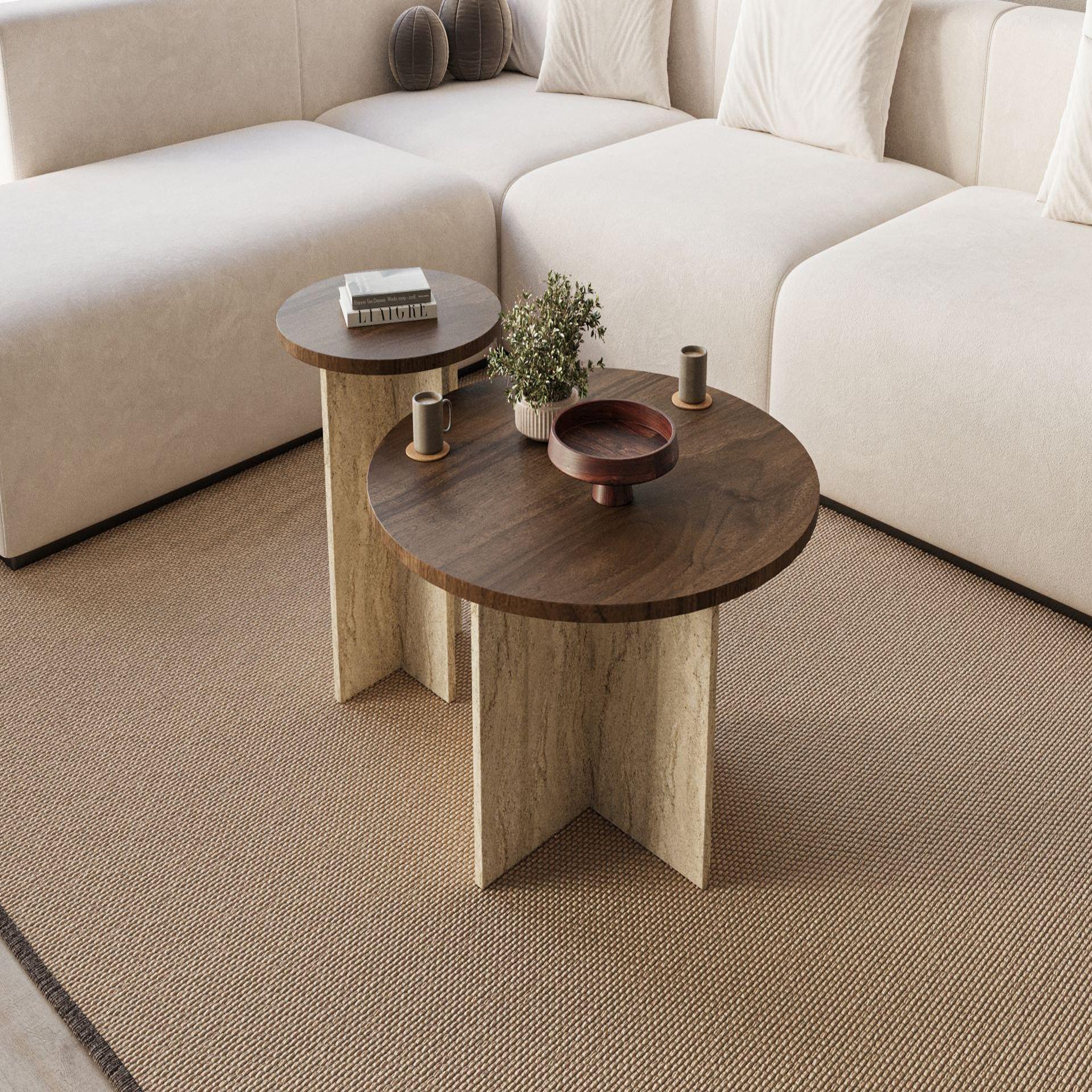 Voir la diapositive 2 : Habitat et Jardin Ensemble de table basse en bois  private  70 x 70 x 40 cm - noyer