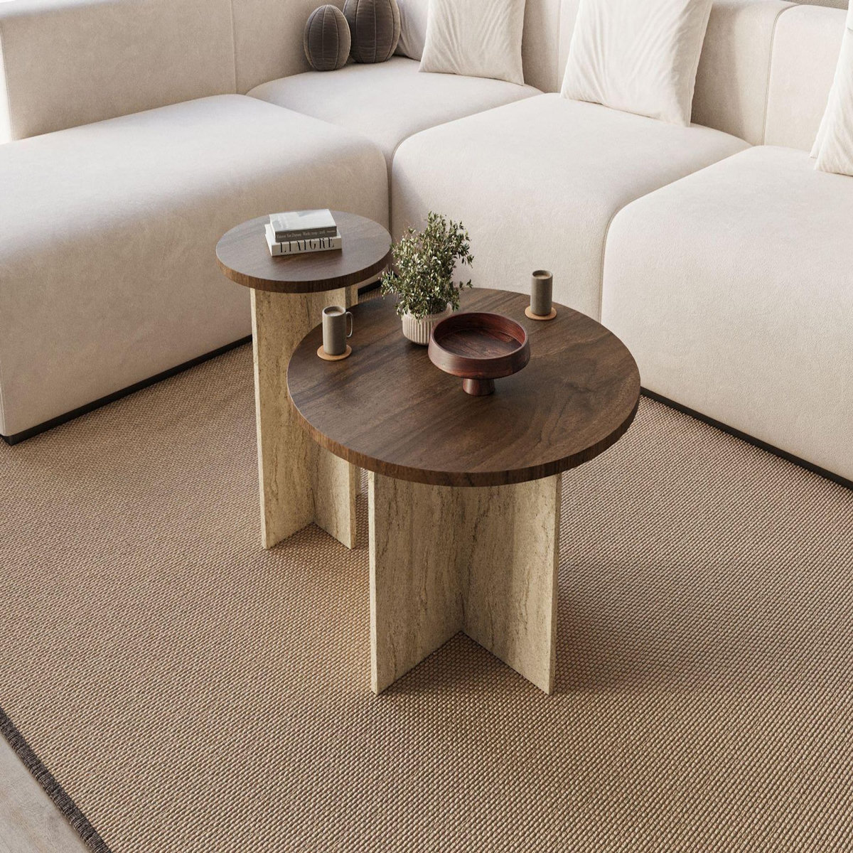 Habitat et Jardin Ensemble de table basse en bois  Private  70 x 70 x 40 cm - Noyer