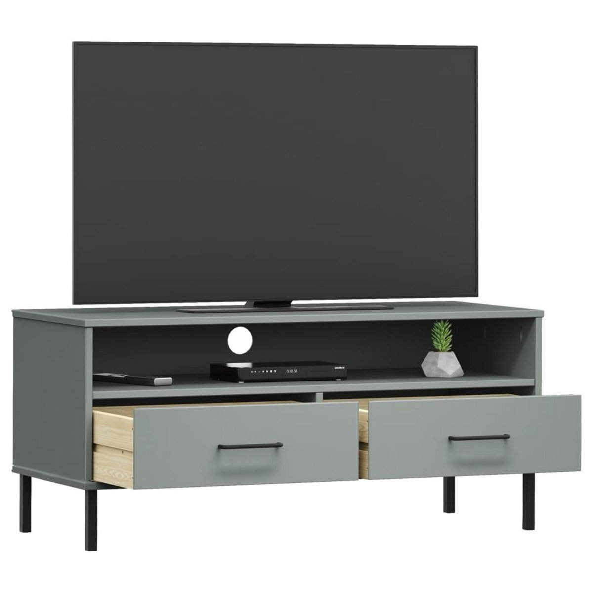 VIDAXL Meuble TV avec pieds en metal Gris Bois de pin massif OSLO
