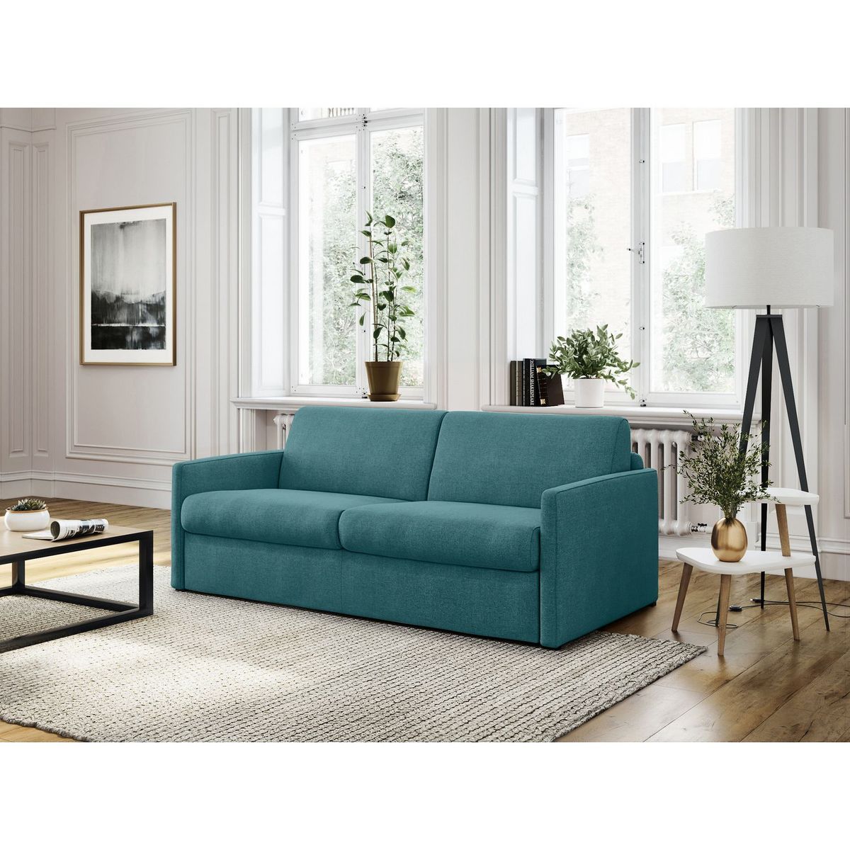 Canapé convertible 140 cm  système couchage express 3 places en tissu Gris clair ALICE 