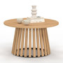 Voir la diapositive 1 : ID MARKET Table basse ronde CARMEN 70 cm pied bois en lattes et plateau bois