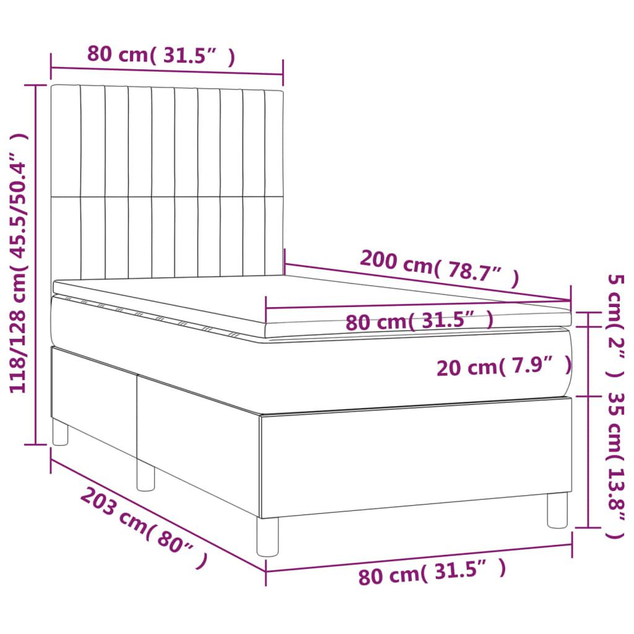 Voir la diapositive 6 : VIDAXL Sommier a lattes de lit avec matelas et LED Gris fonce 80x200cm