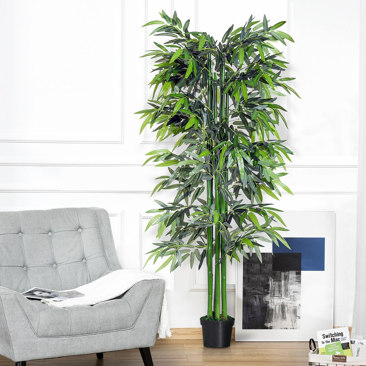 OUTSUNNY Bambou artificiel XXL 1,80H m 1105 feuilles denses réalistes pot inclus noir vert