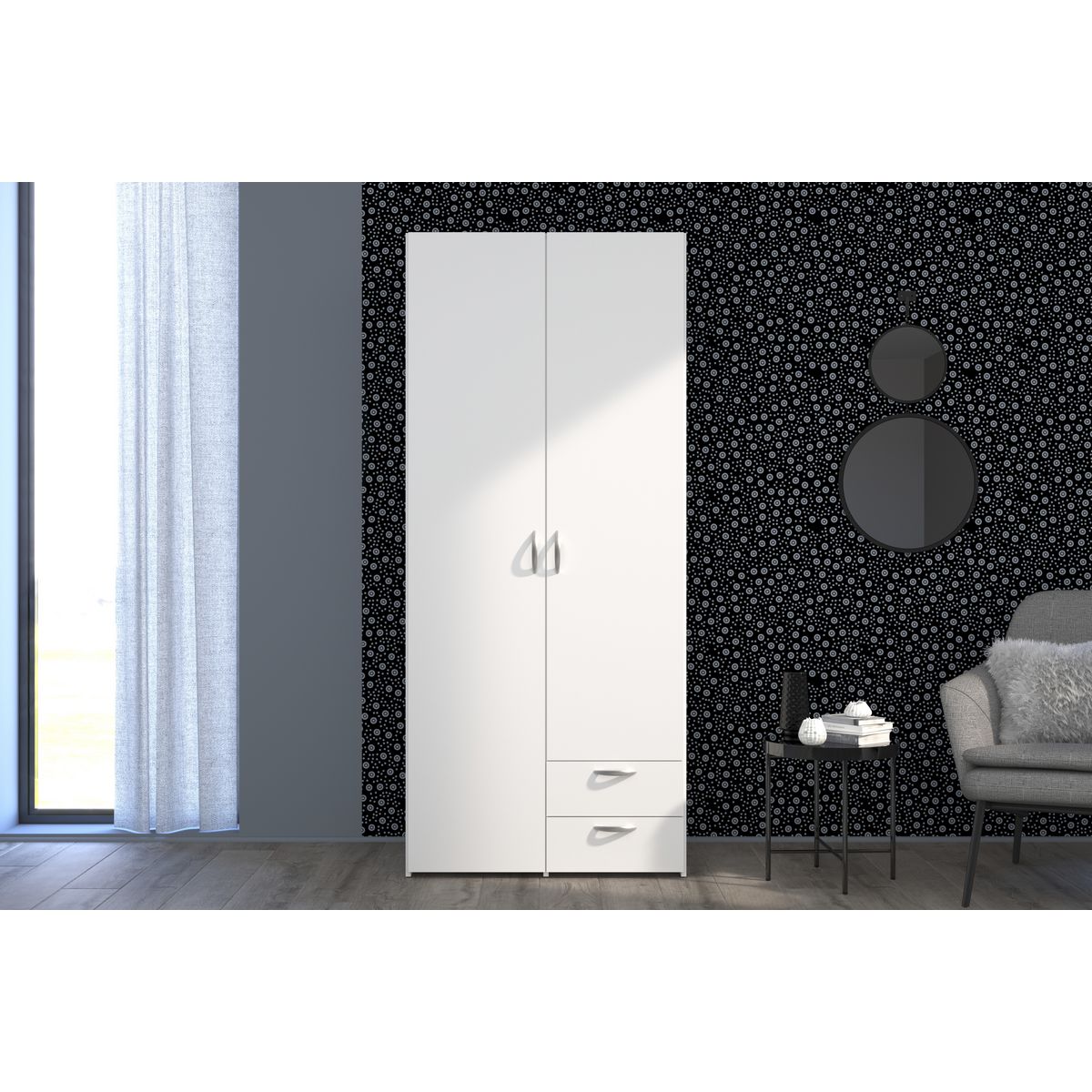 Armoire 2 portes 2 tiroirs L81cm DAISY