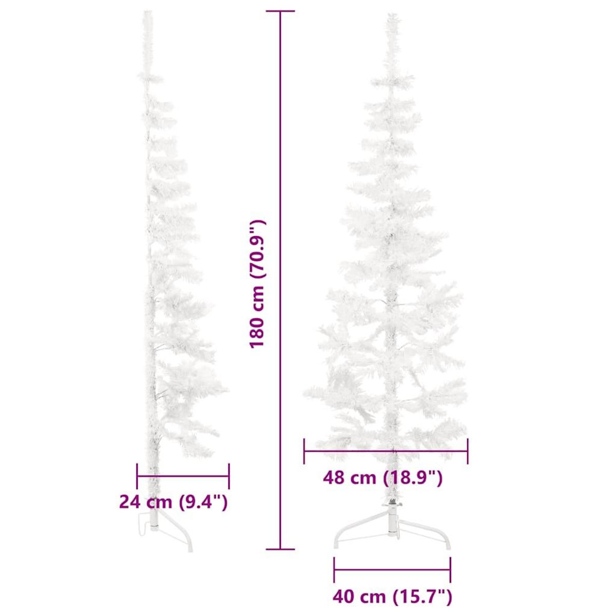 VIDAXL Demi sapin de Noël artificiel mince avec support Blanc 180 cm