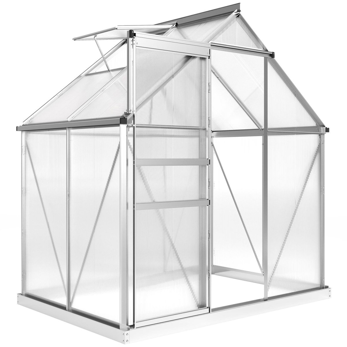 OUTSUNNY Serre de jardin aluminium polycarbonate 2,5 m² dim. 1,92L x 1,31l x 2H m lucarne réglable fondation porte coulissante