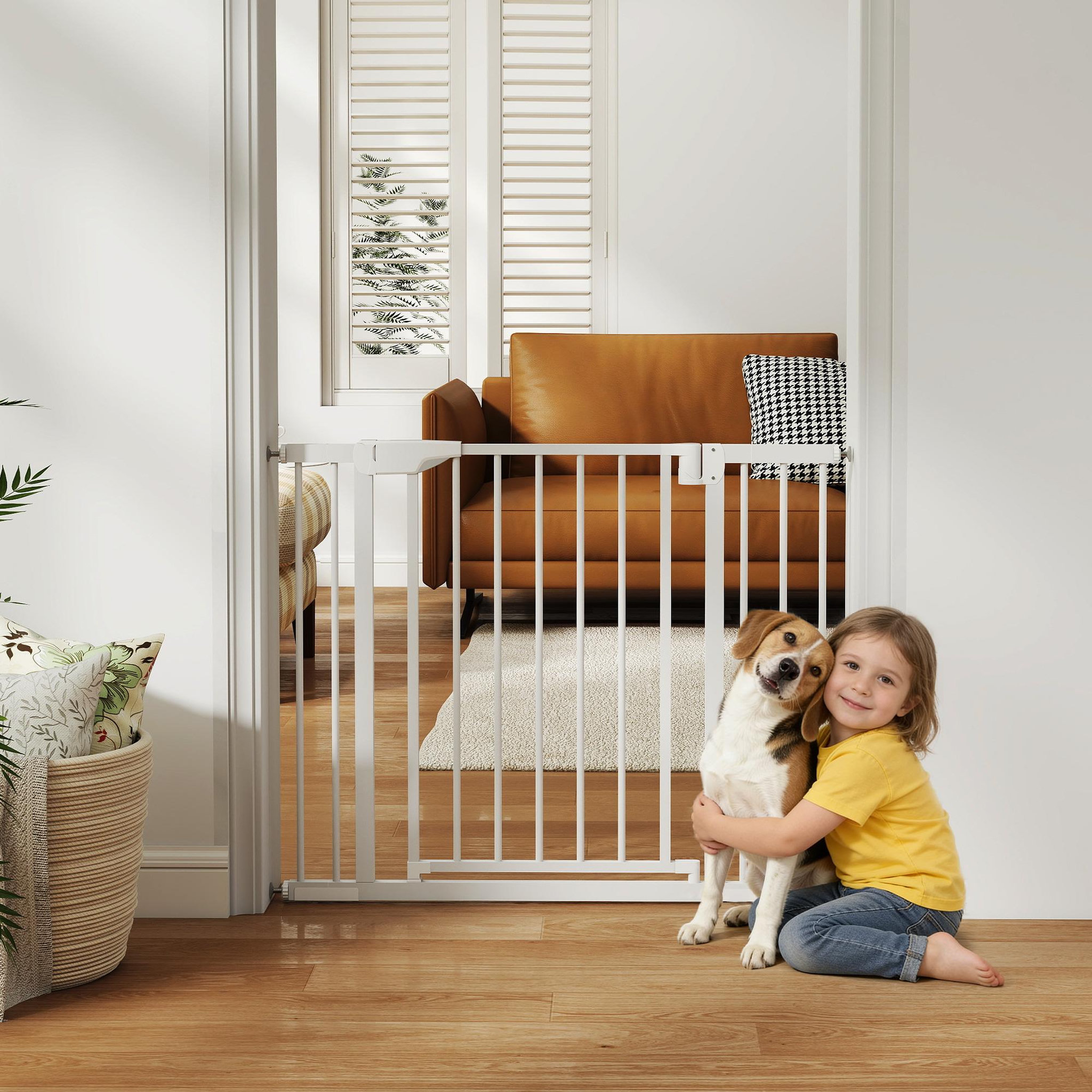 Voir la diapositive 4 : PAWHUT Barrière de sécurité chien largeur réglable 76-103 cm acier blanc