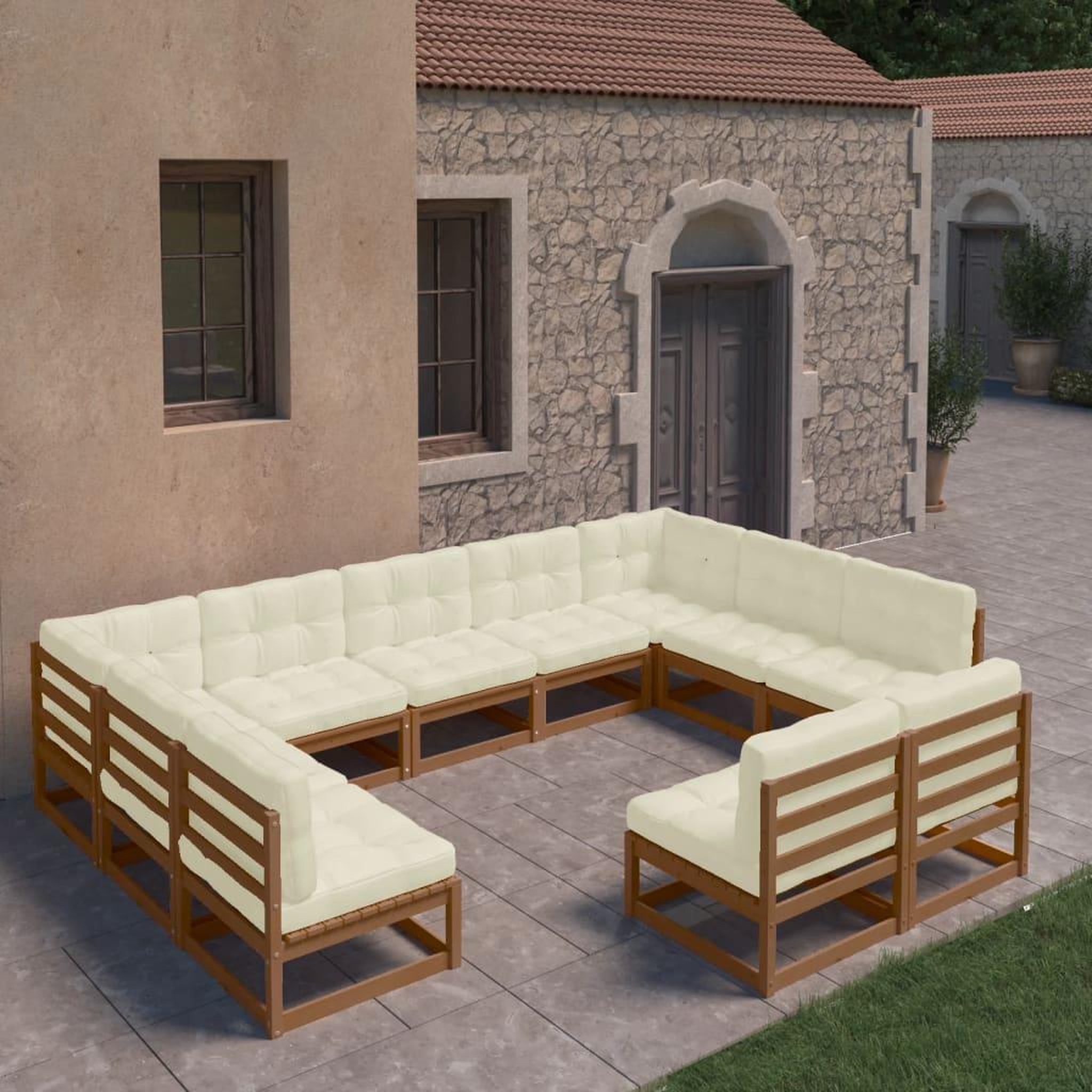 Voir la diapositive 1 : VIDAXL Salon de jardin 11 pcs avec coussins Marron miel Bois de pin