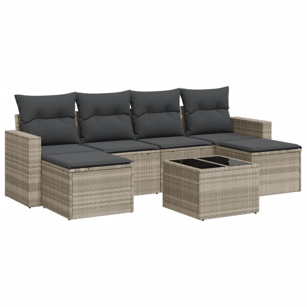 VIDAXL Salon de jardin avec coussins 7 pcs gris clair resine tressee