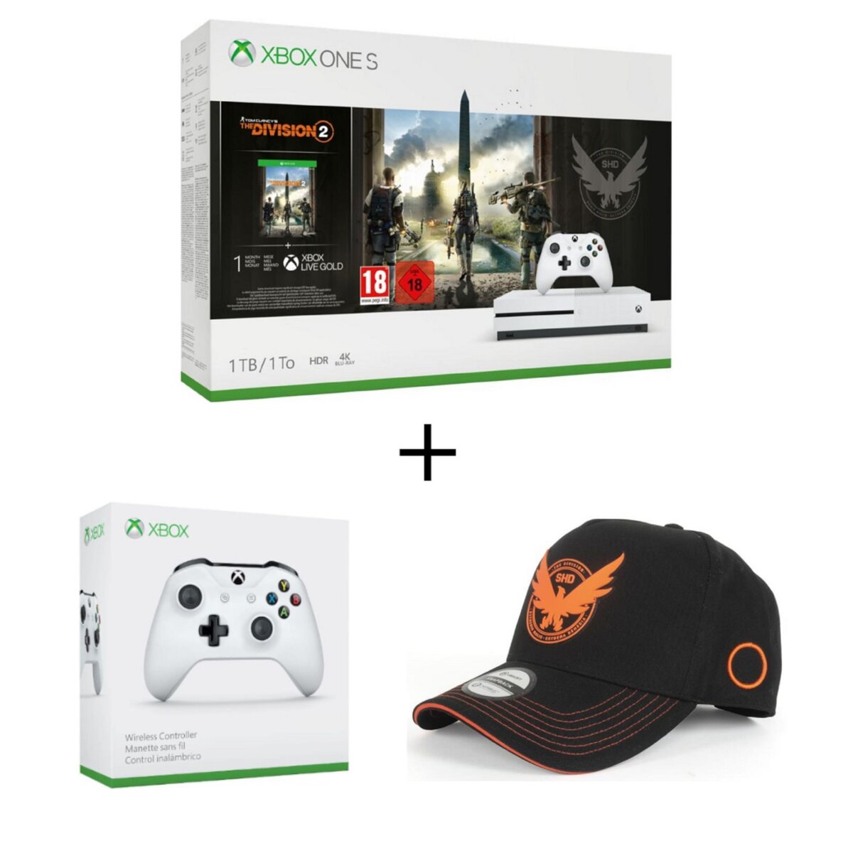 Console Xbox One S 1To The Division 2 + 1 mois Xbox Live Gold + Manette Xbox Blanche + Casquette The Division 2 - Phoenix