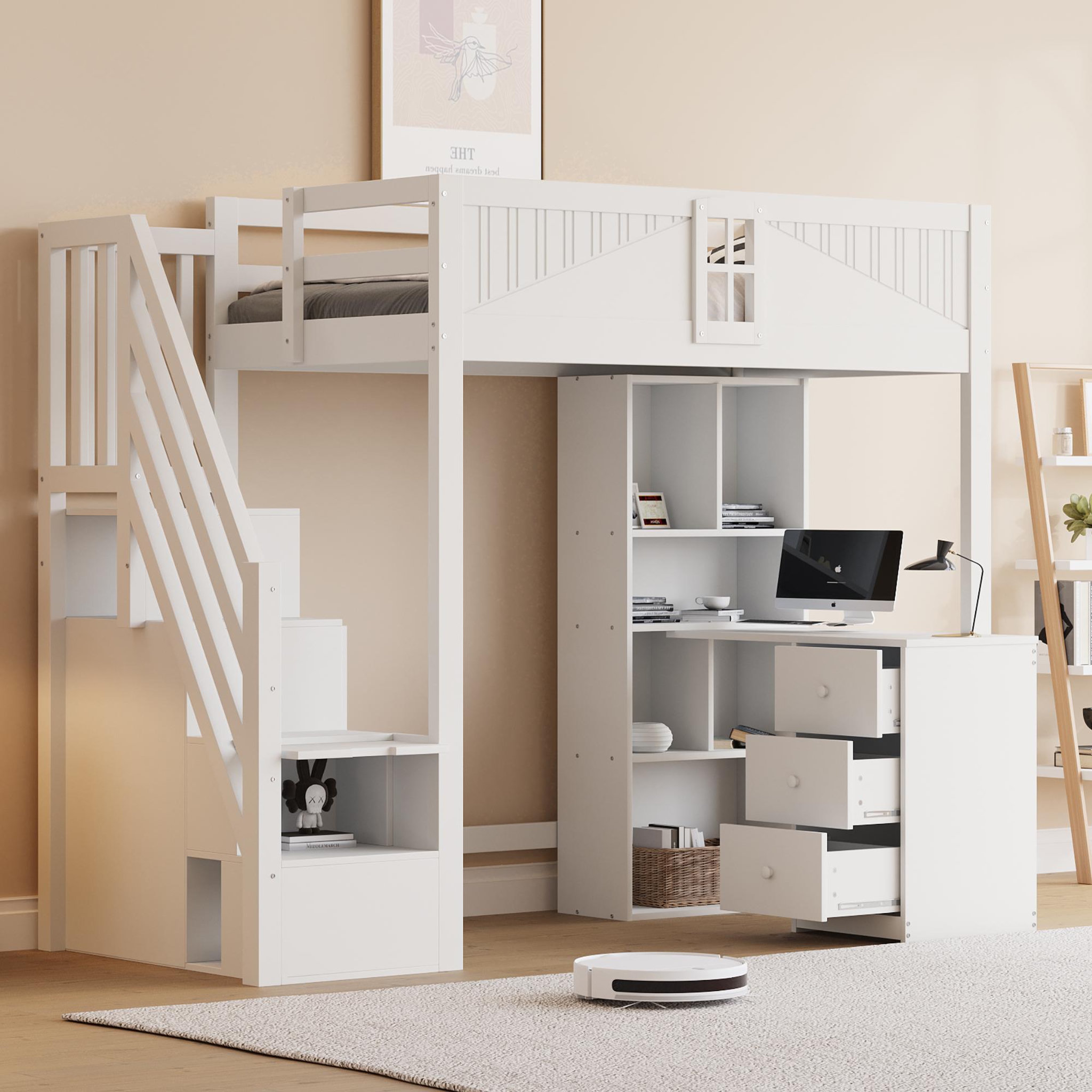 Voir la diapositive 5 : MERAX Lit mezzanine 90x200cm coloris blanc bois massif