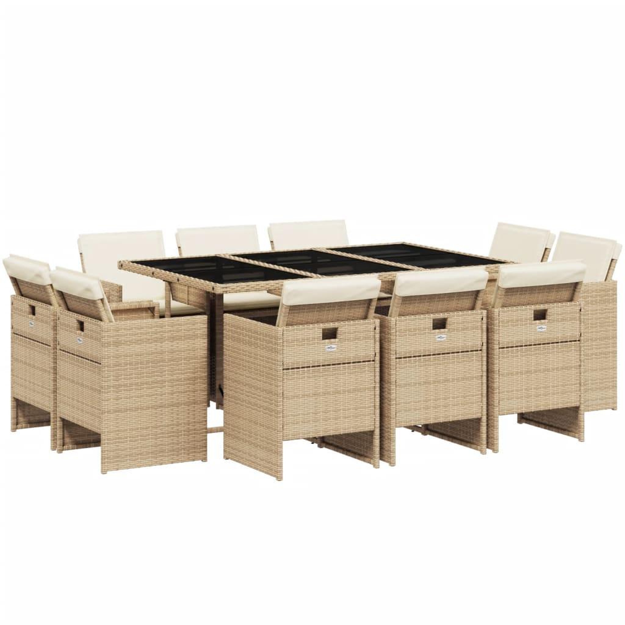 Voir la diapositive 2 : VIDAXL Ensemble a manger de jardin et coussins 11 pcs beige poly rotin