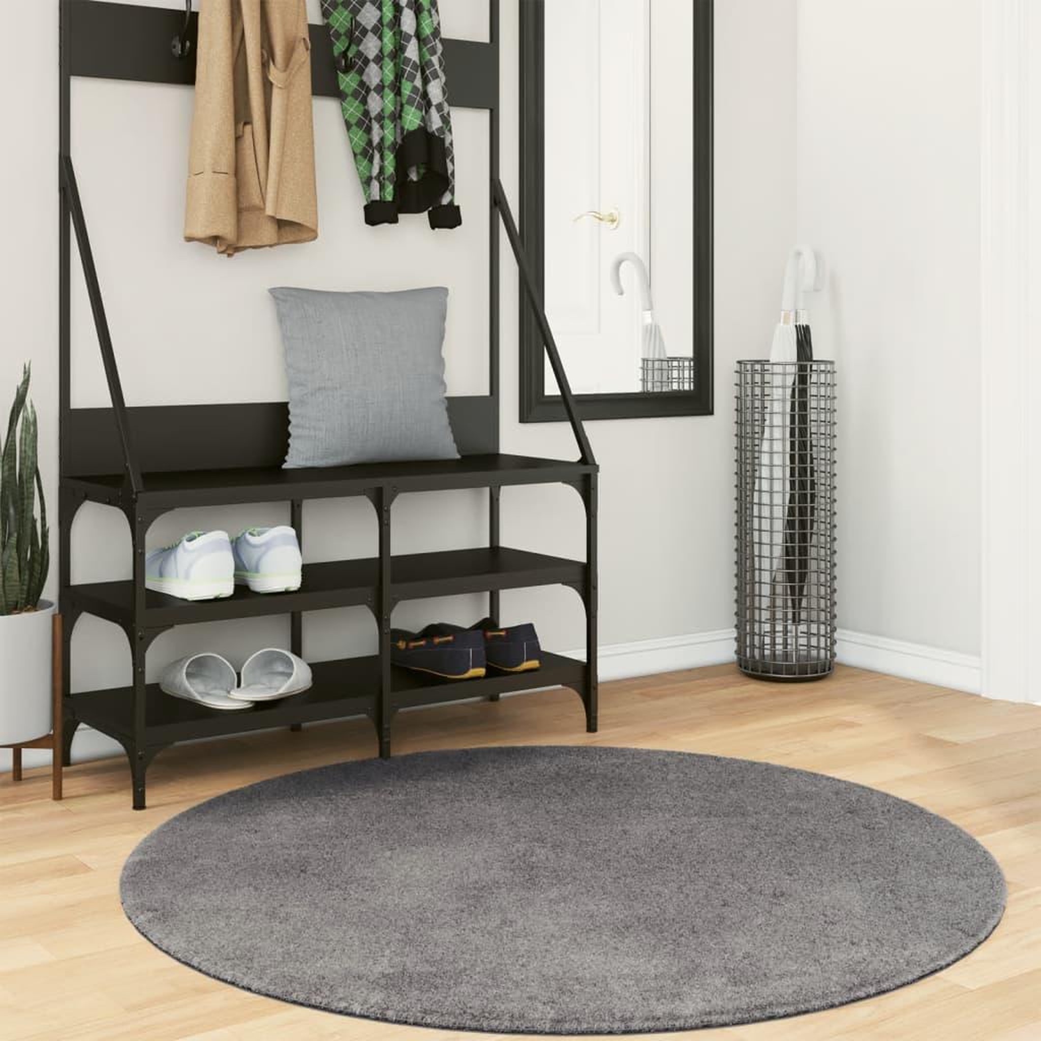 VIDAXL Tapis HUARTE a poils courts doux et lavable anthracite Ø 120 cm