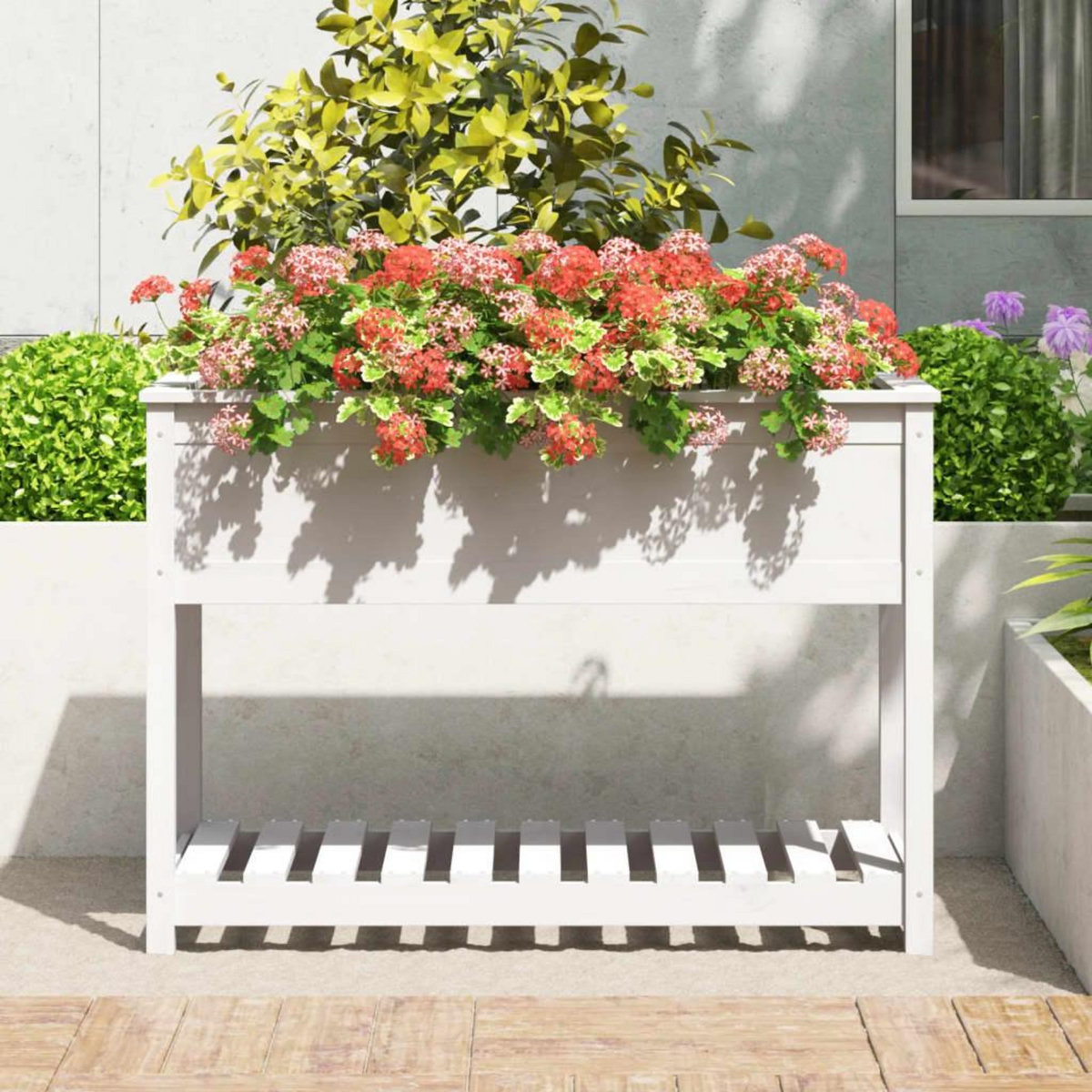 VIDAXL Jardiniere avec etagere Blanc 111,5x54x81 cm Bois massif de pin