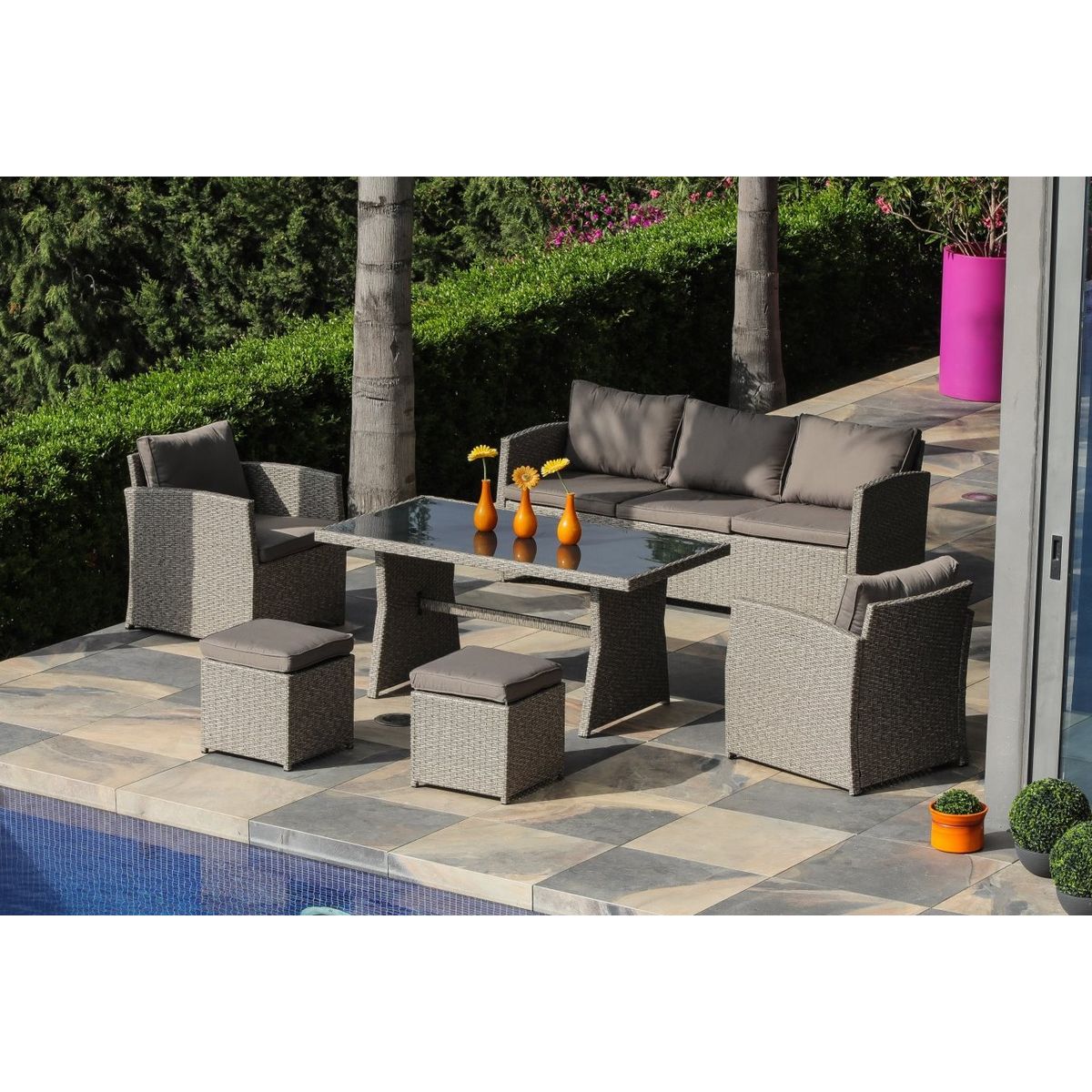 Salon de jardin 5 personnes gris SAULE