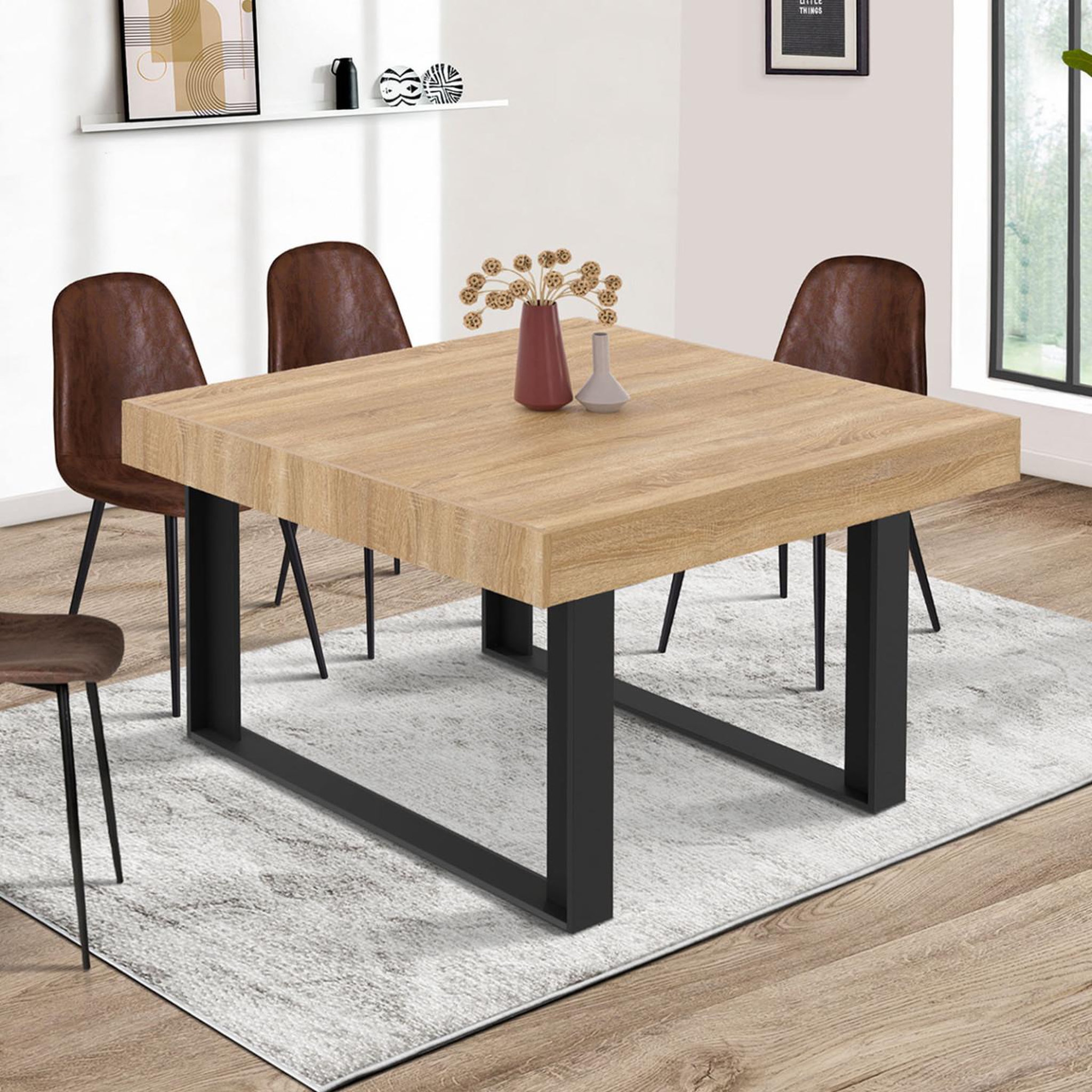 Voir la diapositive 2 : ID MARKET Table à manger carrée phoenix 6 personnes bois et noir 120 cm