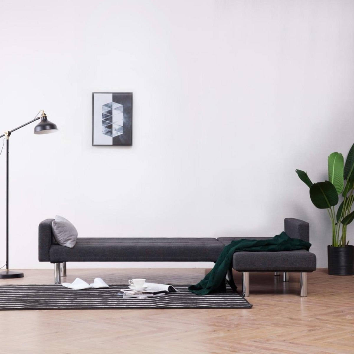 VIDAXL Canape-lit en forme de L gris fonce polyester