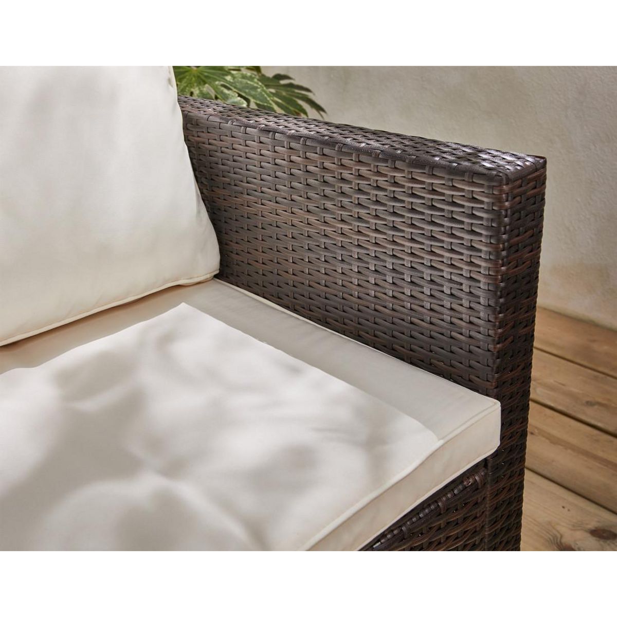 BEST MOBILIER Wanaka - salon bas de jardin 5 places - résine tressée et coussins beiges