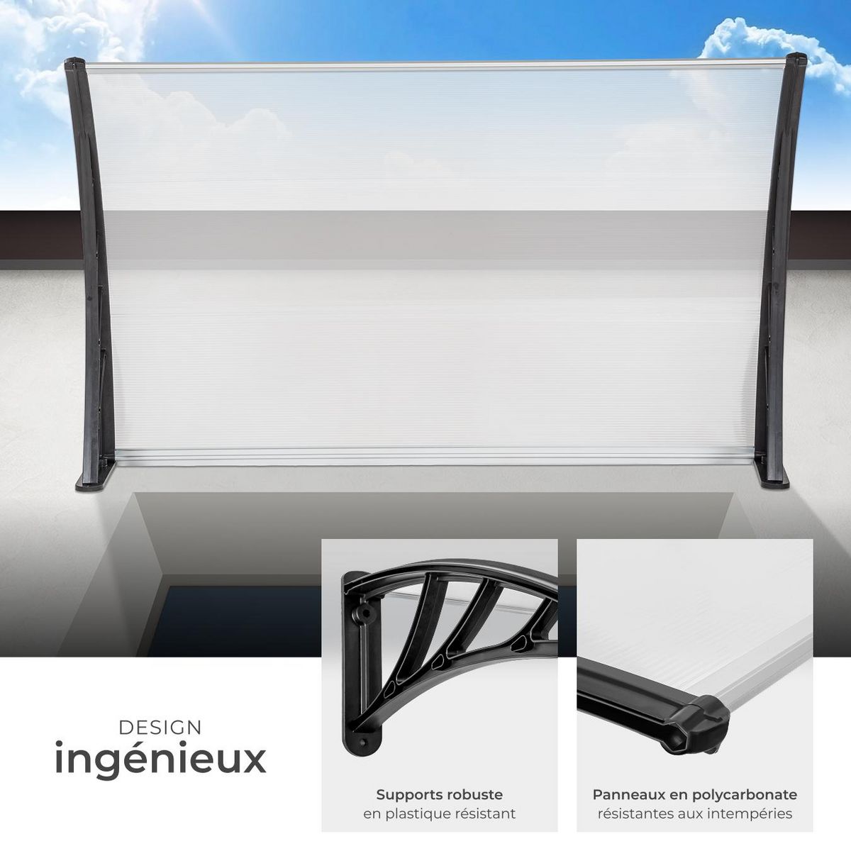 tectake Auvent de porte Marquise Résistant aux intempéries