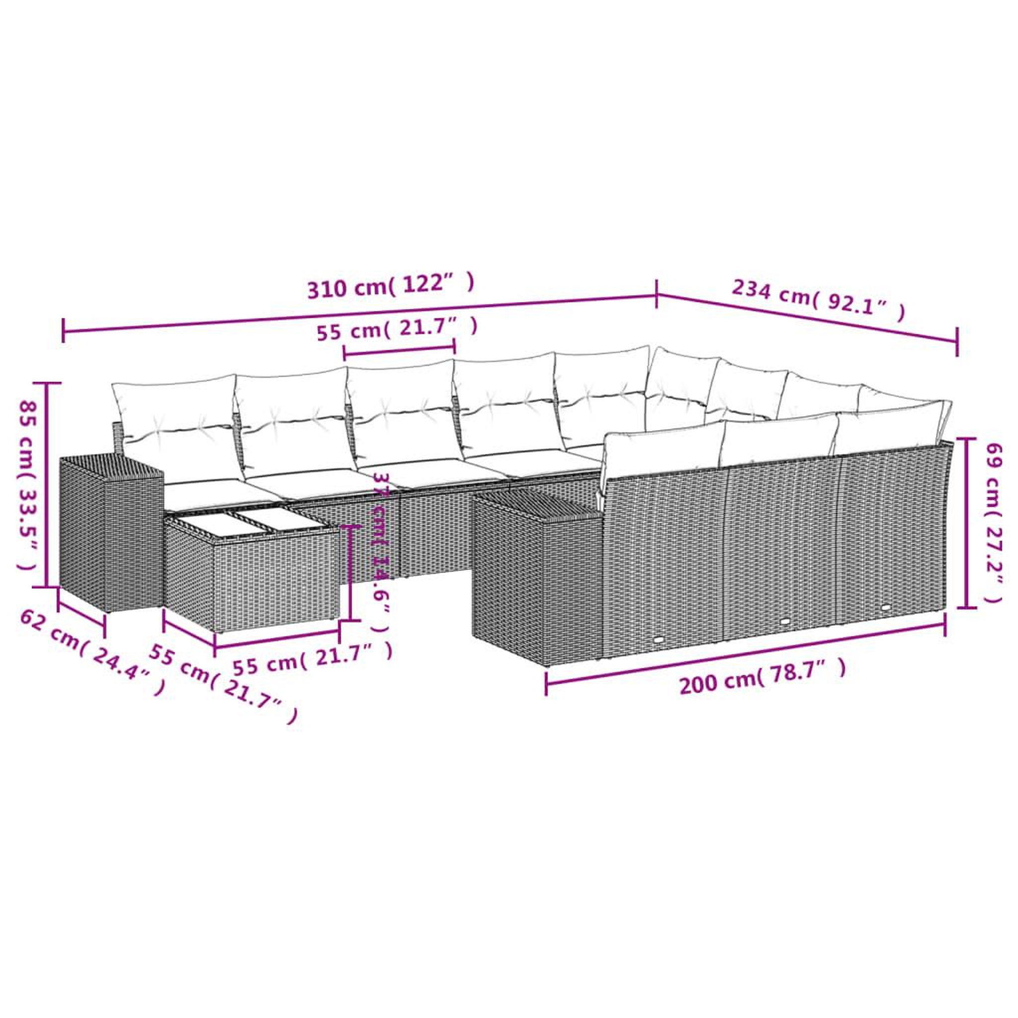 Voir la diapositive 3 : VIDAXL Salon de jardin 11 pcs avec coussins noir resine tressee