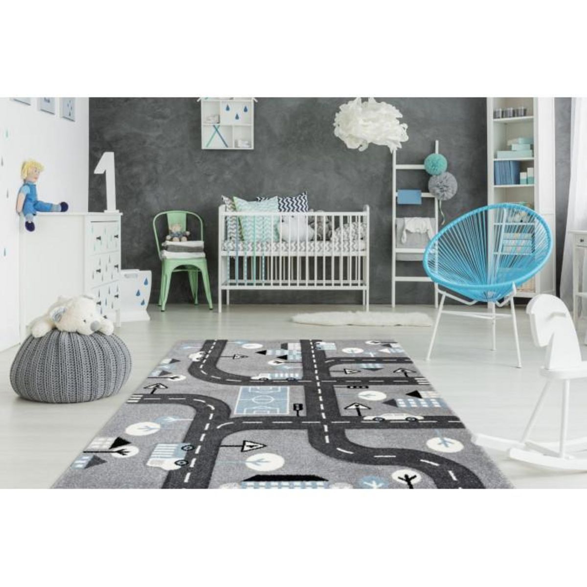 Paris Prix Tapis de Chambre Enfant Voiture  Marree  Argent