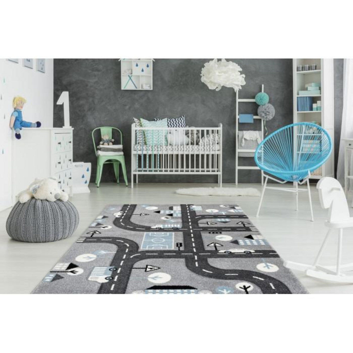 Paris Prix Tapis de Chambre Enfant Voiture  Marree  Argent