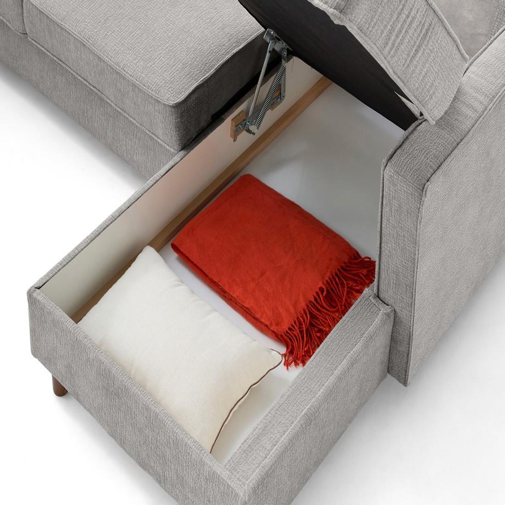 Voir la diapositive 3 : LISA DESIGN Jake - canapé panoramique d'angle gauche 7 places convertible avec coffre en tissu velours relief