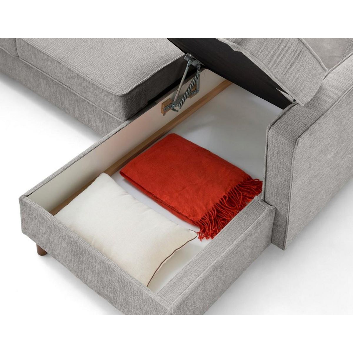 LISA DESIGN Jake - canapé panoramique d'angle gauche 7 places convertible avec coffre en tissu velours relief