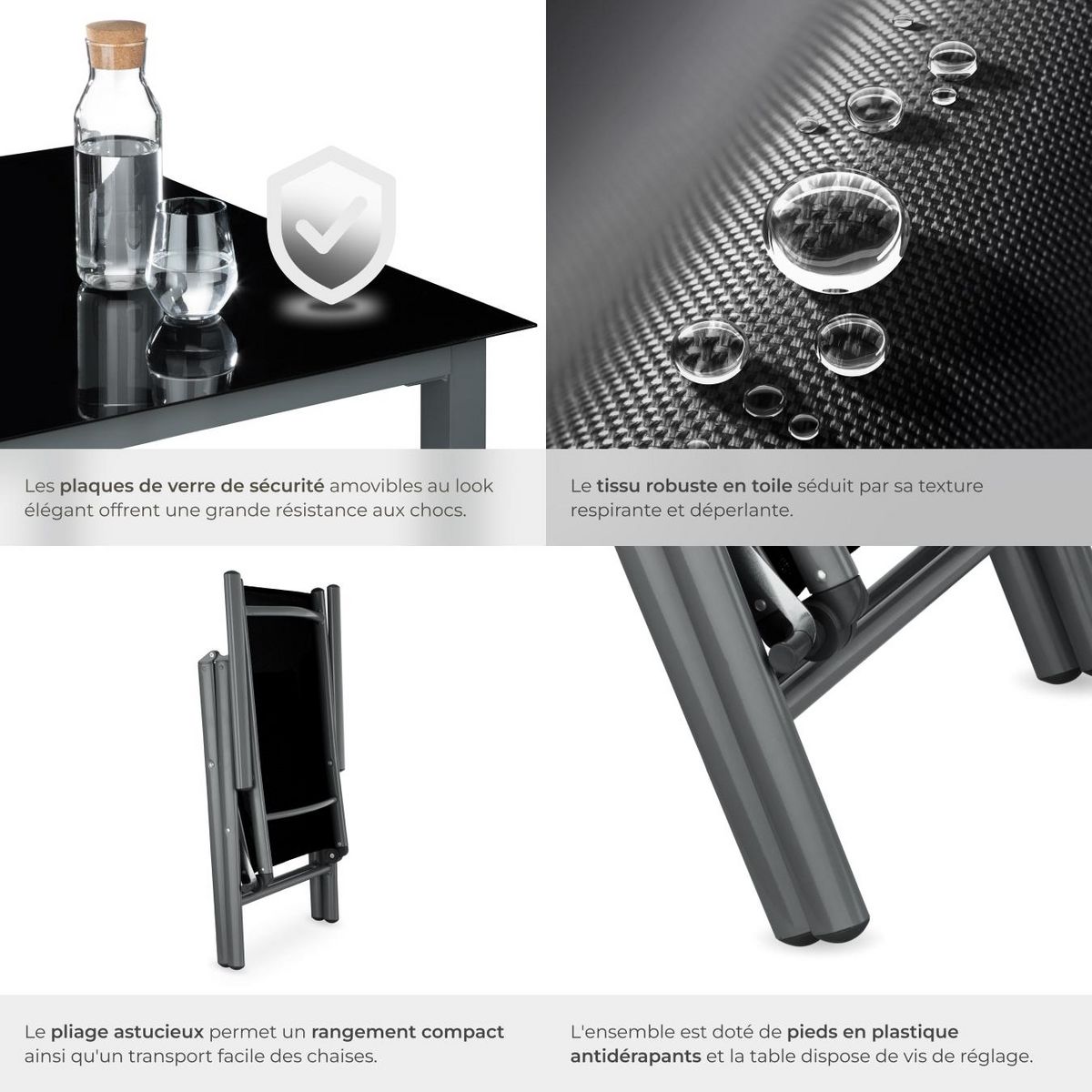 tectake Ensemble salon de jardin avec cadre en aluminium pour 6 personnes gris anthracite