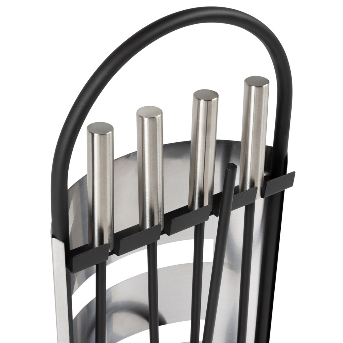 ID MARKET Ensemble serviteur de cheminée noir inox 5 éléments pelle balai tisonnier pince avec support