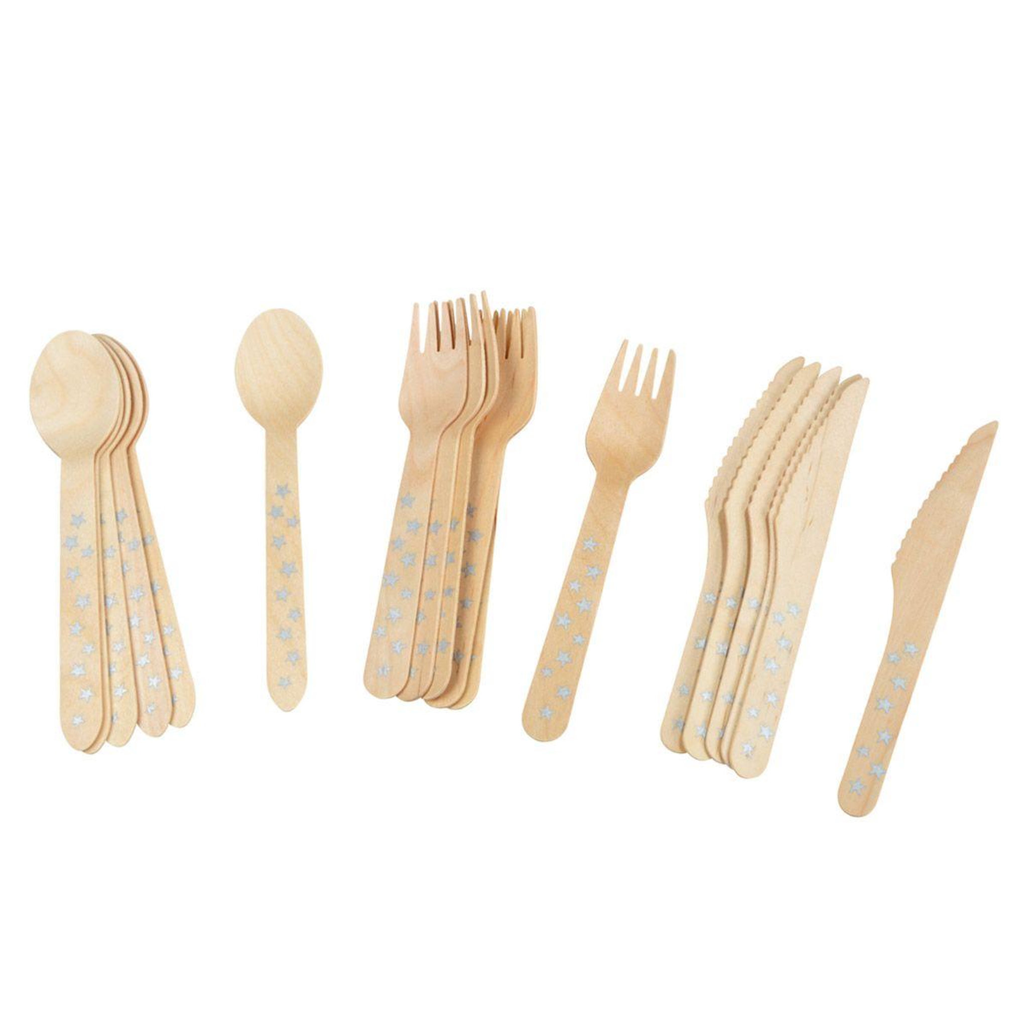Voir la diapositive 1 : HOMEA Lot de 18 Couverts Jetables  Étoiles  Naturel & Argent