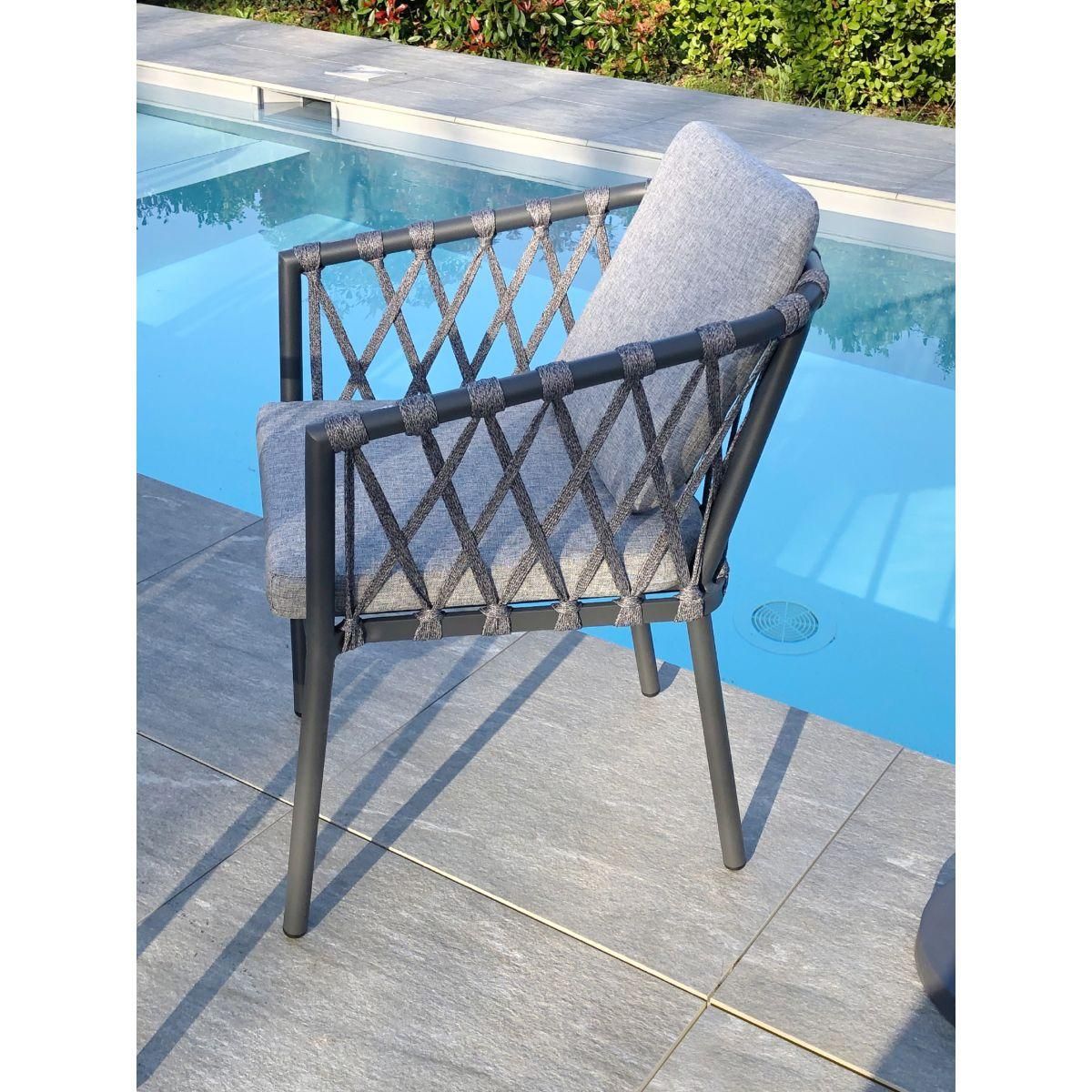 PARIS GARDEN Fauteuil de jardin empilable en aluminium et corde gris anthracite PILAT