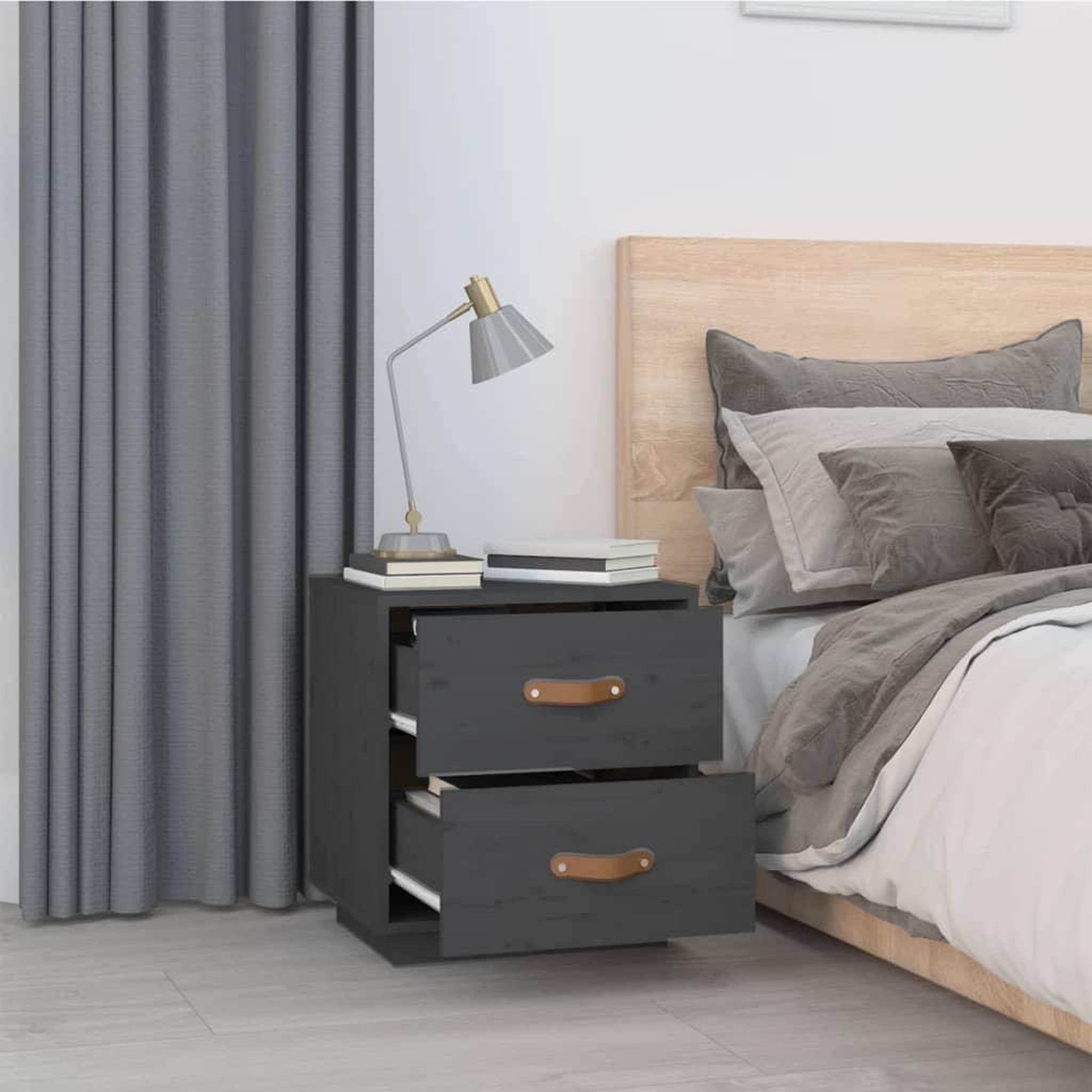Voir la diapositive 4 : VIDAXL Tables de chevet 2 pcs Gris 40x34x45 cm Bois de pin massif