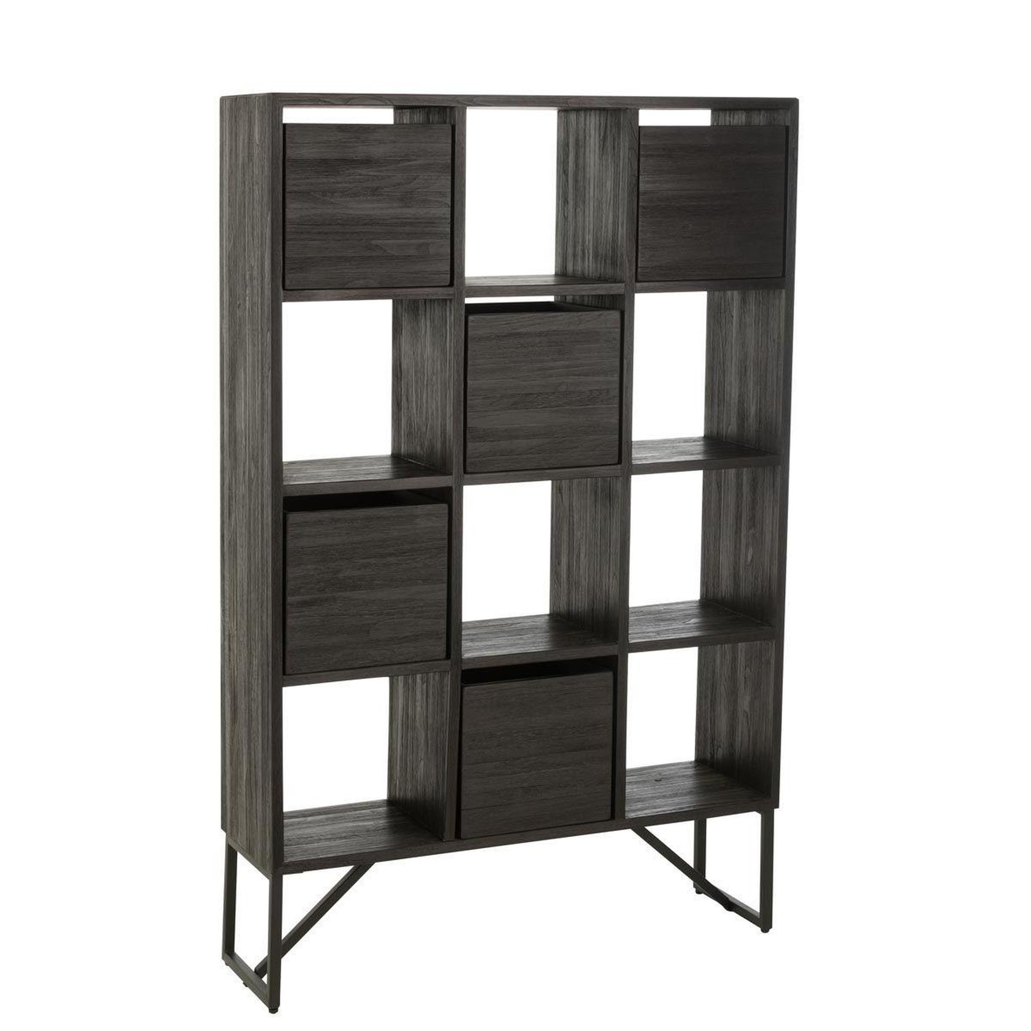 Voir la diapositive 3 : J-LINE Étagère avec tiroirs en bois  teck  158cm noir