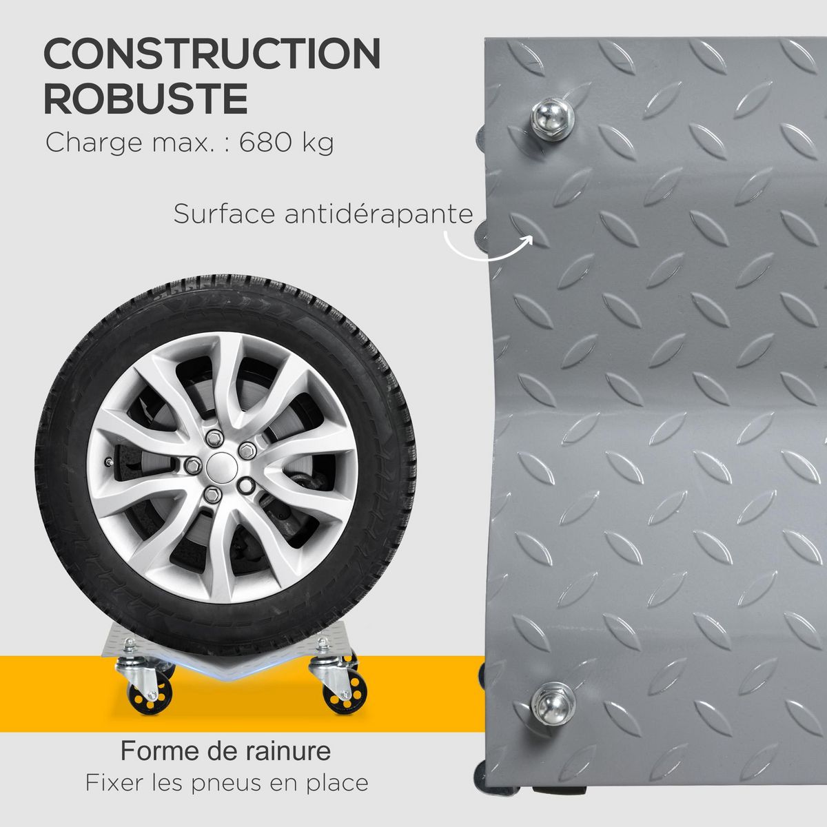HOMCOM Chariot de manutention de voiture 2 pcs - surface acier antidérapante - max. 680 Kg