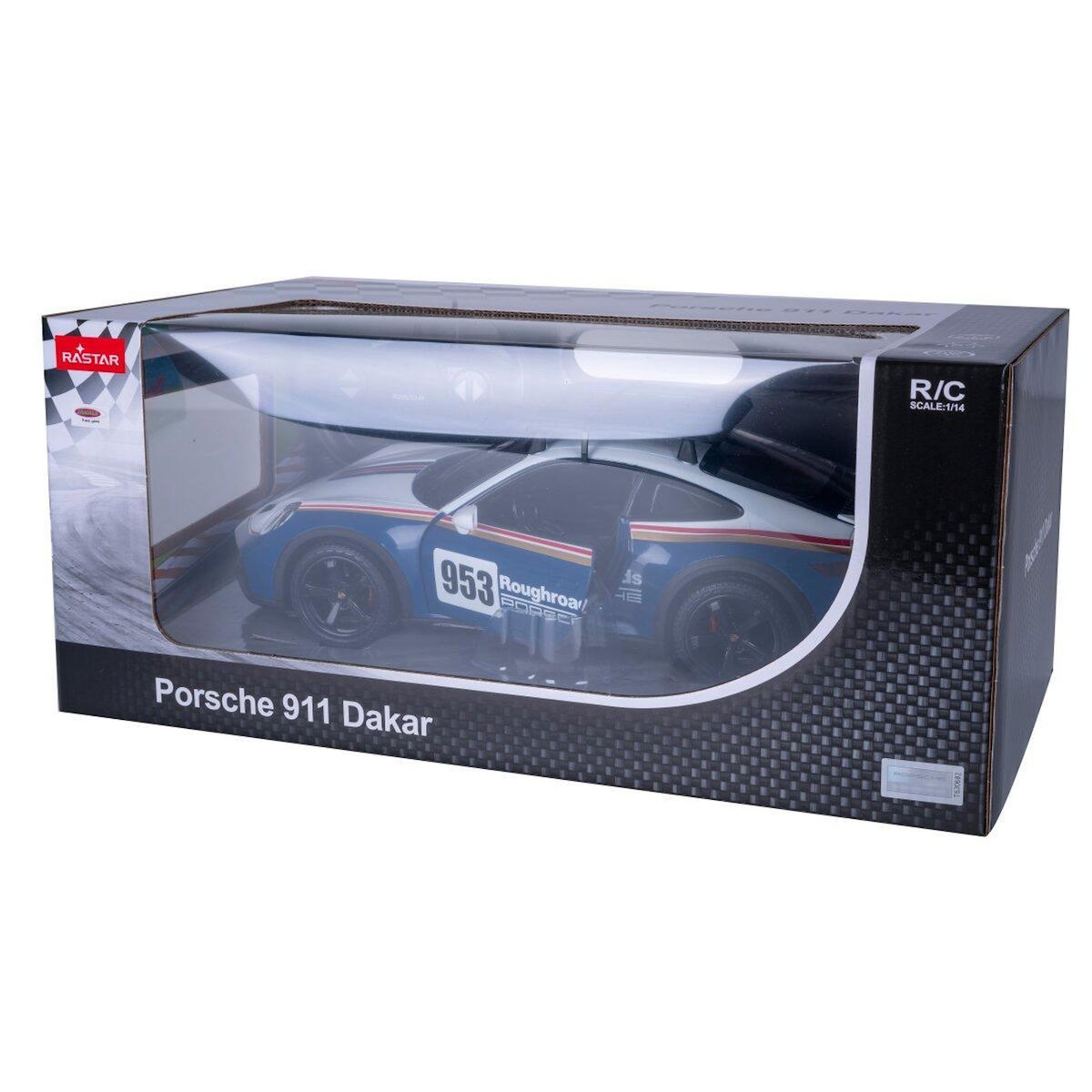 Jamara Voiture télécommandée Porsche 911 Dakar Performance 1:14 bleu 2,4GHz Porte manuell