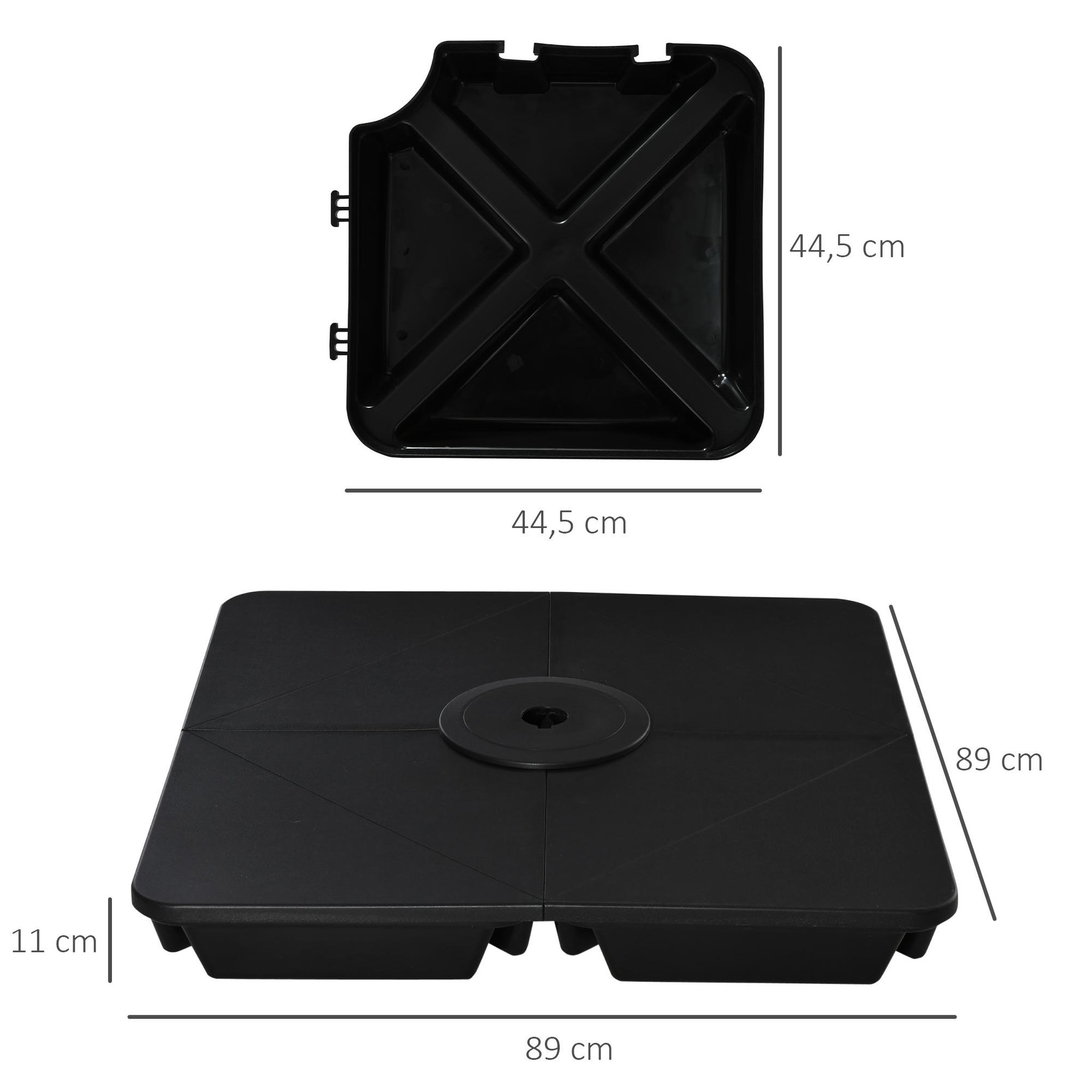 Voir la diapositive 3 : OUTSUNNY Lot de 4 poids de lestage pour parasols déportés piètement croix Ø mât 4,8 cm polypropylène texturé noir