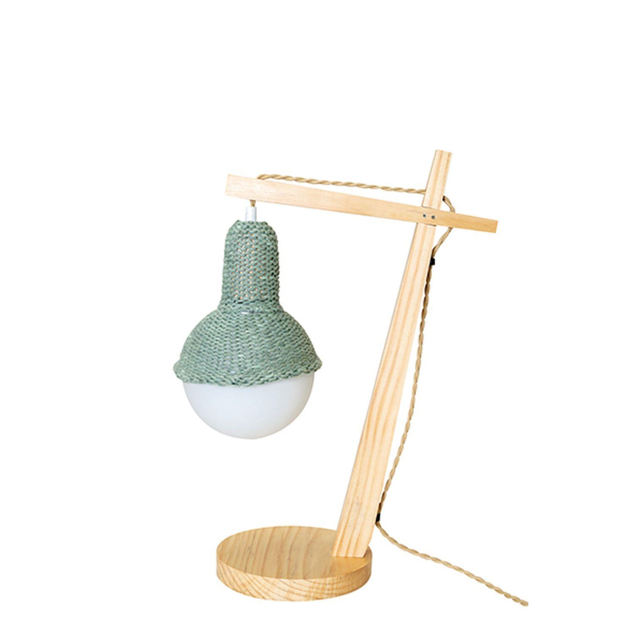 KB8 Lampe de bureau ou de chevet en bois avec abat-jour en laine - bleu arctique