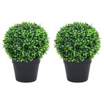 VIDAXL Plantes de buis artificiel 2 pcs avec pots Boule Vert 27 cm