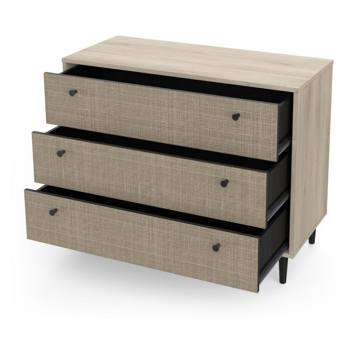 Commode 3 tiroirs décor effet cannage L90cm HANOÏ