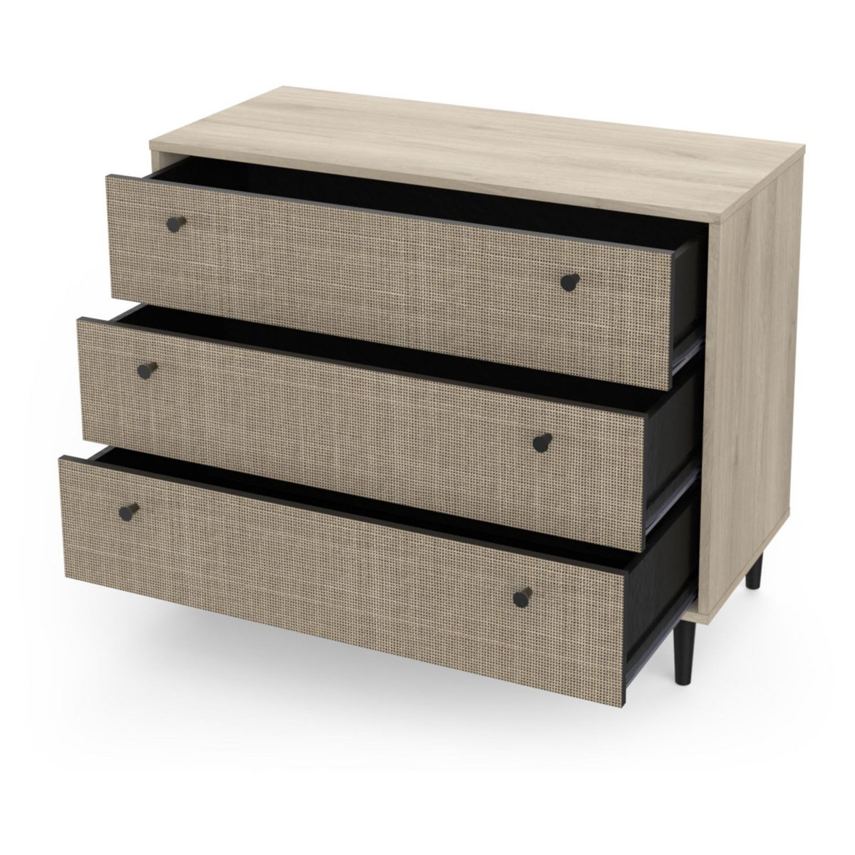 Commode 3 tiroirs décor effet cannage L90cm HANOÏ