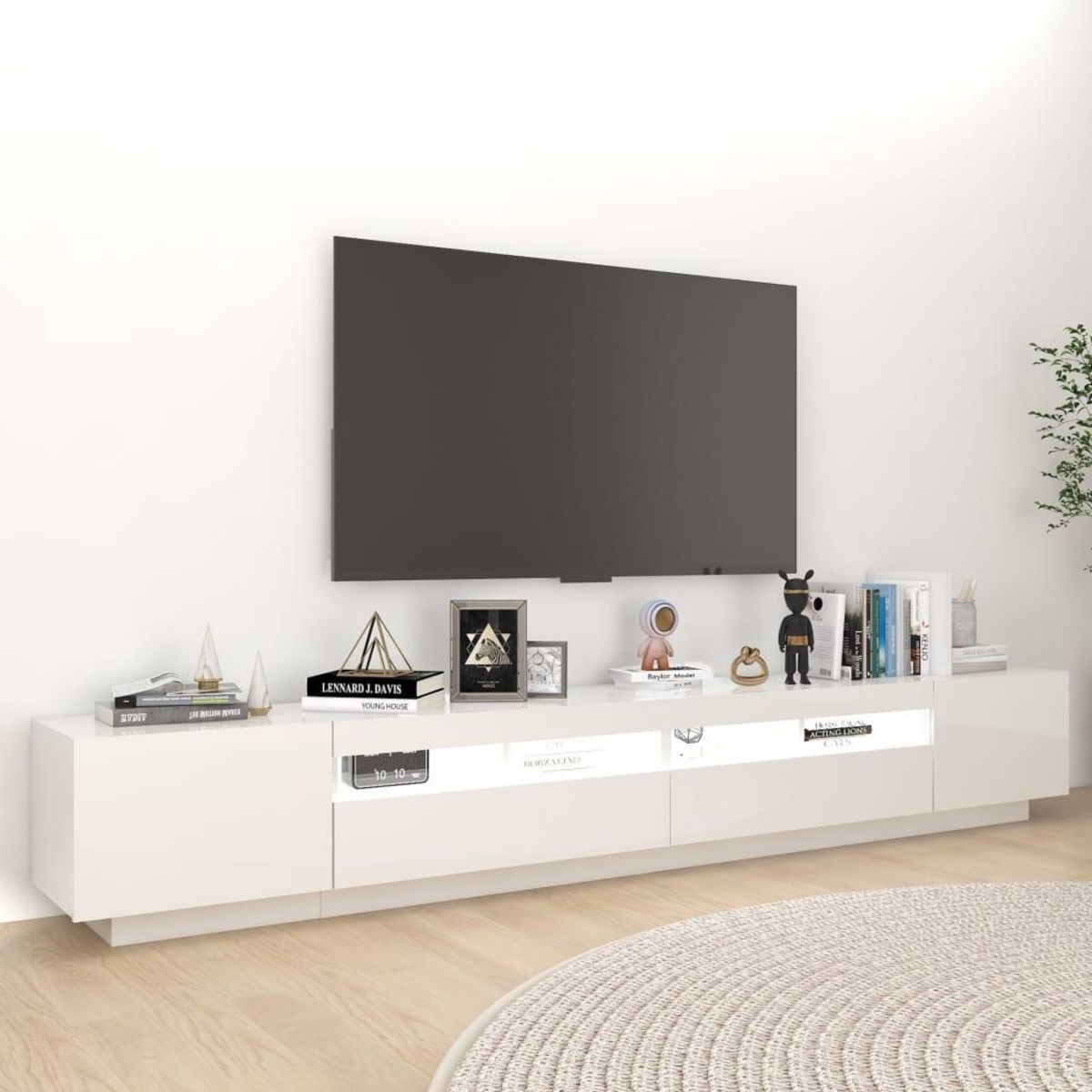 VIDAXL Meuble TV avec lumieres LED Blanc brillant 260x35x40 cm