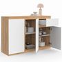 Voir la diapositive 4 : ID MARKET Buffet 100 cm TOMI 3 portes et 1 tiroir blanc et bois