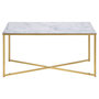 Voir la diapositive 3 : TOILINUX Table basse rectangulaire effet marbre en verre et métal - L.90 cm x H. 45 cm - Doré et blanc