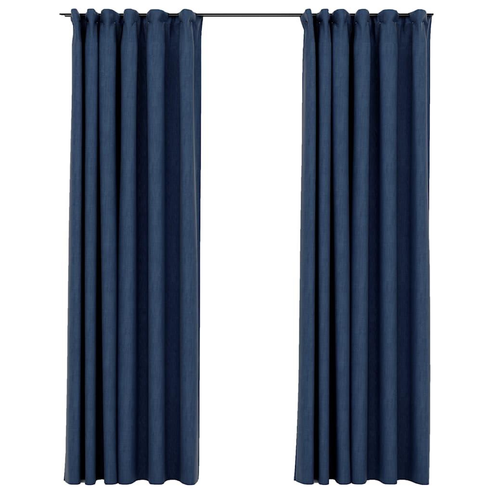 Voir la diapositive 2 : VIDAXL Rideaux occultants aspect lin avec crochets 2pcs Bleu 140x225cm