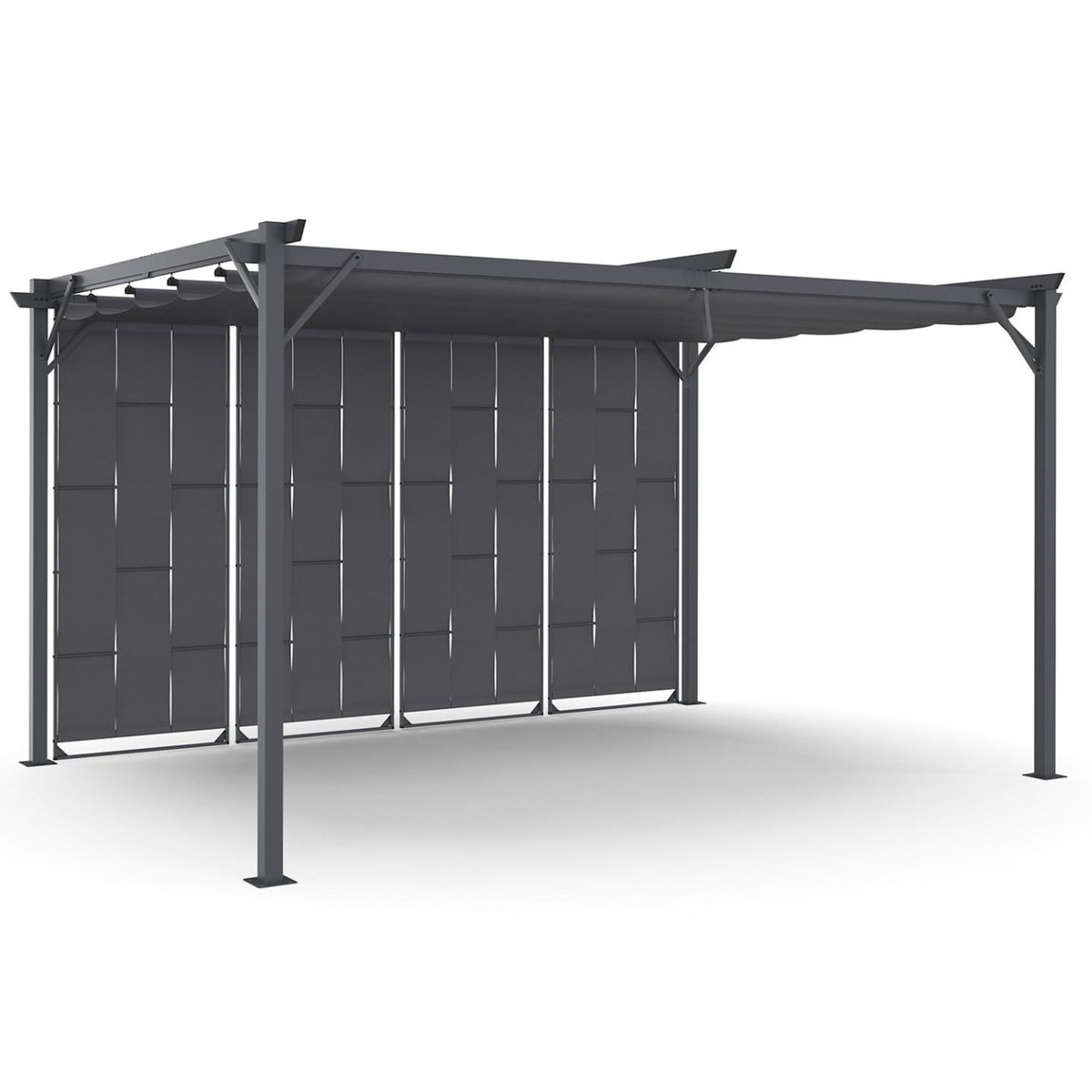 ID MARKET Pergola persienne 3x4 M gris anthracite avec toit rétractable et 4 pans modulables