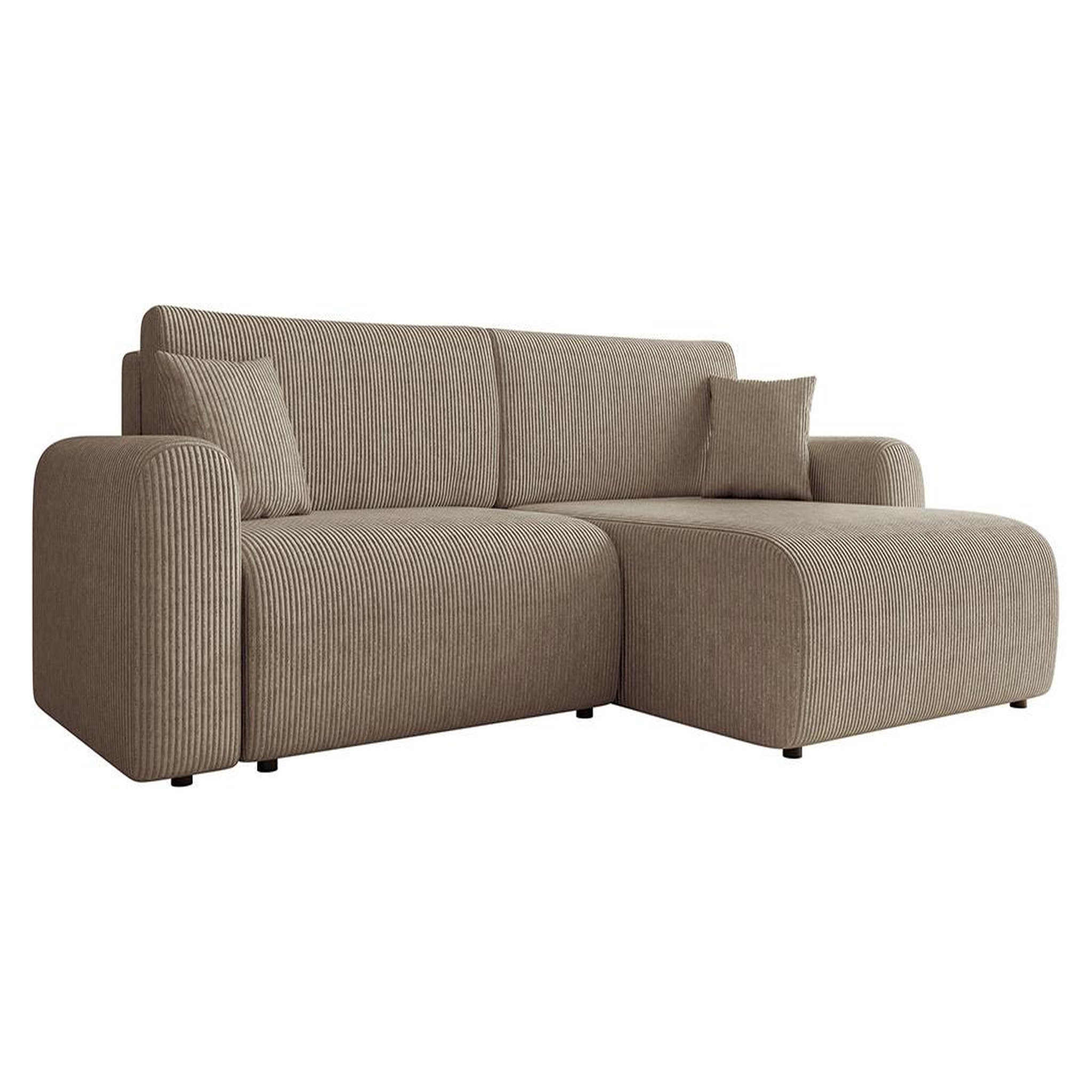 BEST MOBILIER Naomi - canapé d'angle réversible 4 places convertible avec coffre en velours côtelé. Coloris disponibles : Marron, Rose, Vert, Bleu, Gris, Beige