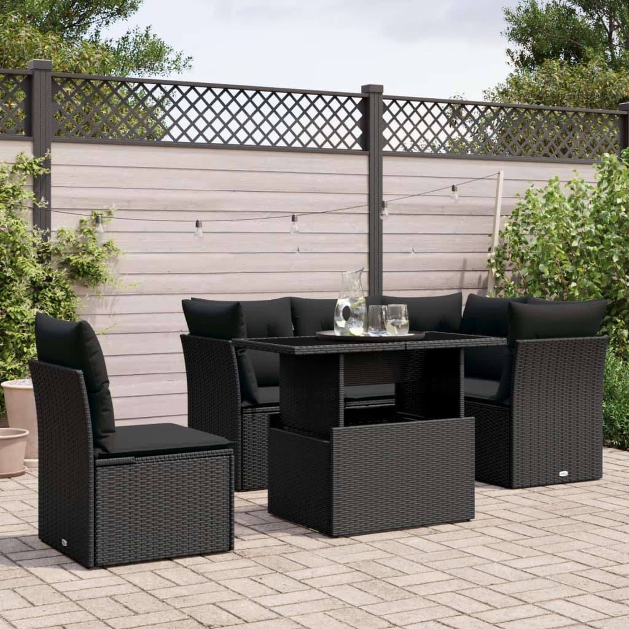 VIDAXL Salon de jardin 6 pcs avec coussins noir resine tressee